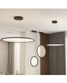 Подвесной светильник горизонтальный VEIL, 80 Вт, ?1000?В1500 мм, LED 2700-6000K, IP20, пульт Д/У (в комплекте), черный, алюминий, акрил
