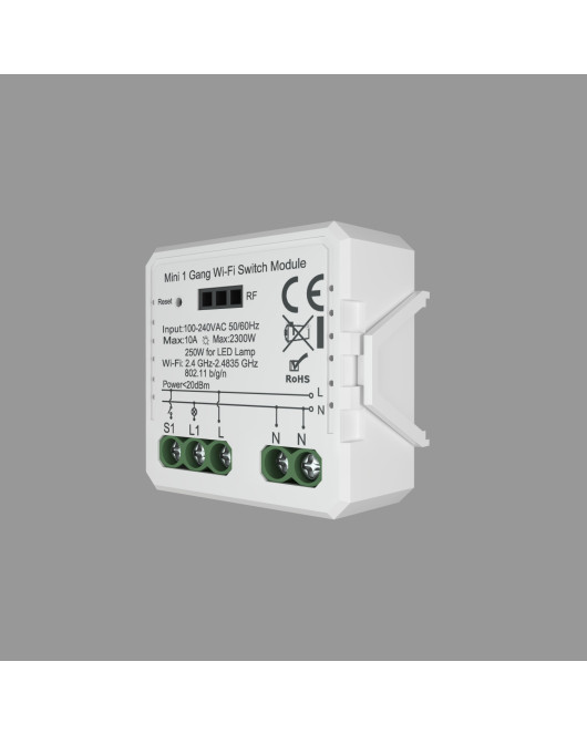 RL1001-SM Одноканальное Wi-Fi реле-выключатель 1 x 2300 Вт / 250 Вт для LED RL1001-SM Одноканальное Wi-Fi реле-выключатель 1 x 2300 Вт / 250 Вт для LED